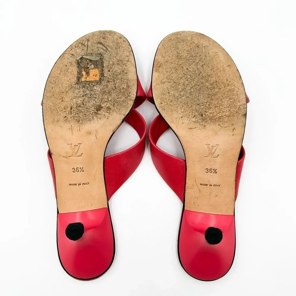 Louis Vuitton Pink Leather Sandals Mules Low Heel 36.5, 6.5